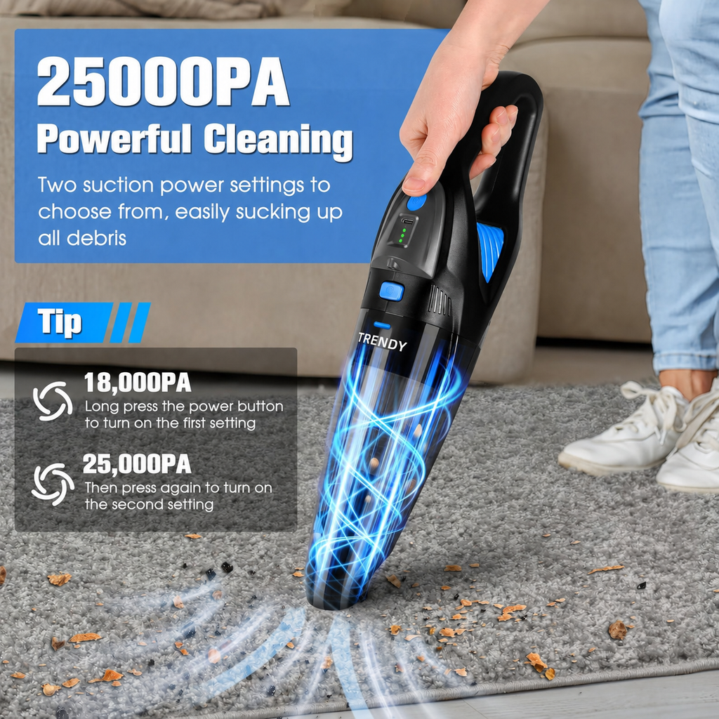 Portable Cordless Car Vacuum Cleaner – Strong Suction Handheld Cleaner