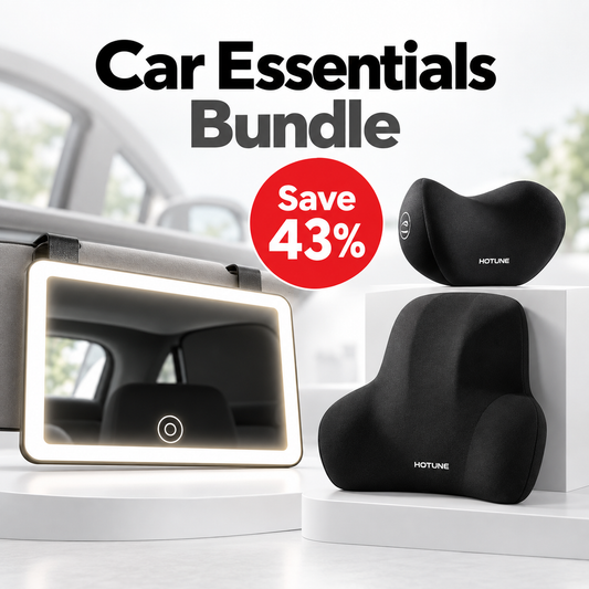 Car Comfort Bundle – Memory Foam Pillow Set + LED Vanity Mirror