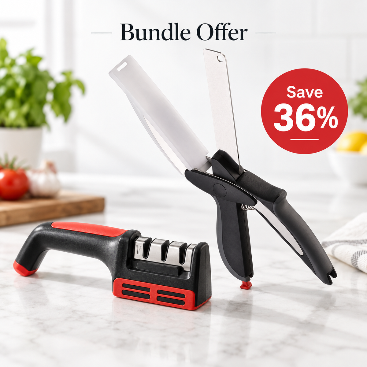 Kitchen Cutting Bundle – Food Cutter Scissors + Knife Sharpener