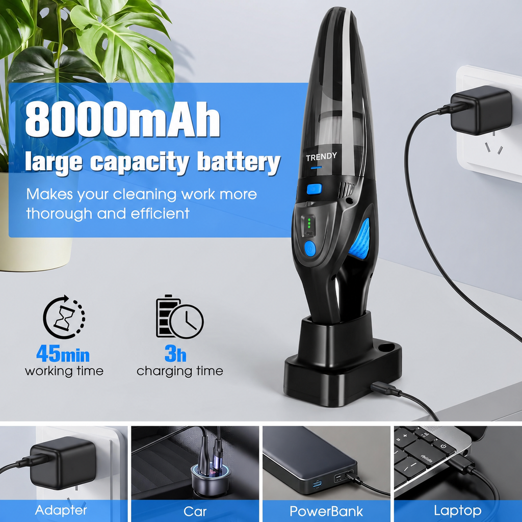 Portable Cordless Car Vacuum Cleaner – Strong Suction Handheld Cleaner