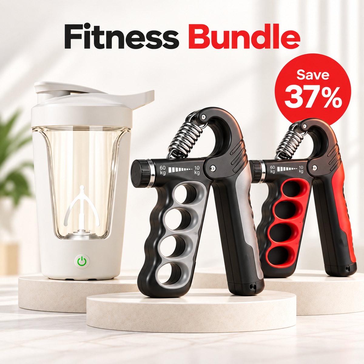 Fitness Bundle – Electric Shaker Bottle + Hand Grip Strengthener