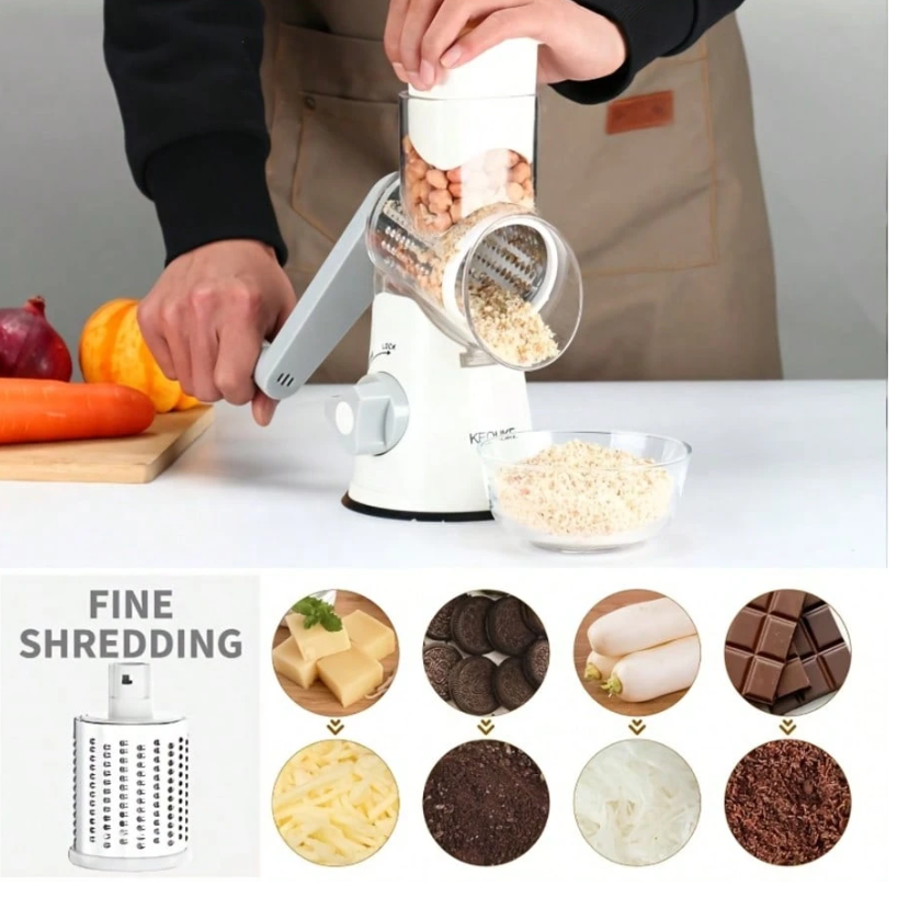 3-in-1 Manual Rotary Vegetable Cutter & Cheese Grater