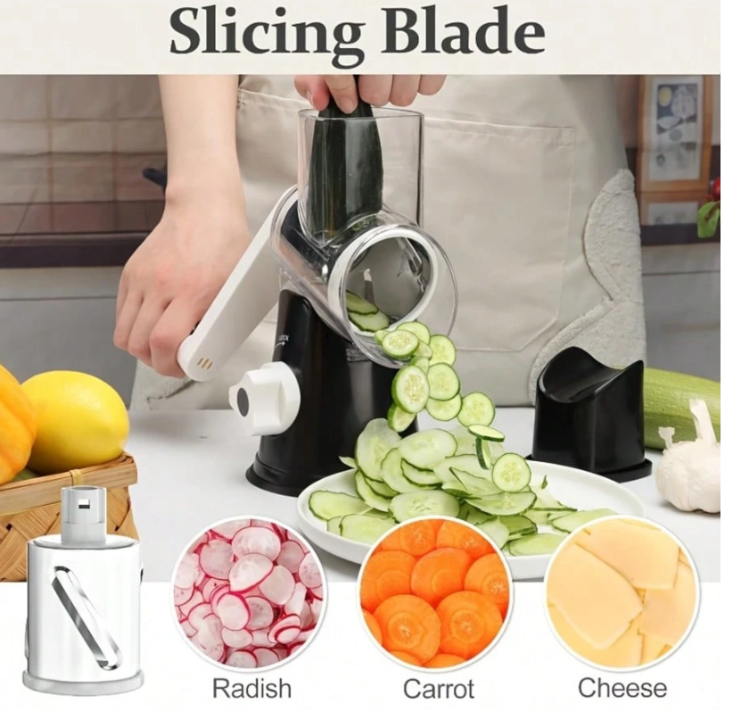 3-in-1 Manual Rotary Vegetable Cutter & Cheese Grater