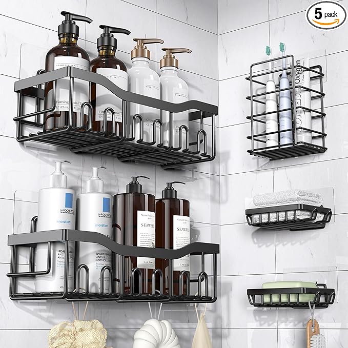 5-Piece Adhesive Shower Caddy Set – No Drill Bathroom Organizer