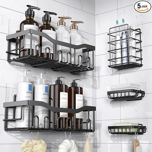 5-Piece Adhesive Shower Caddy Set – No Drill Bathroom Organizer