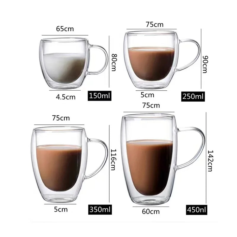 350ml Double Wall Glass Coffee Mug with Handle