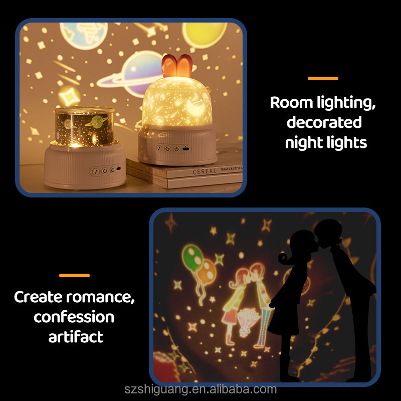 Rabbit Star Projector Night Light with Bluetooth Speaker & Remote Control