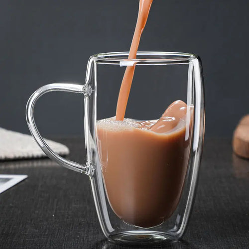 350ml Double Wall Glass Coffee Mug with Handle