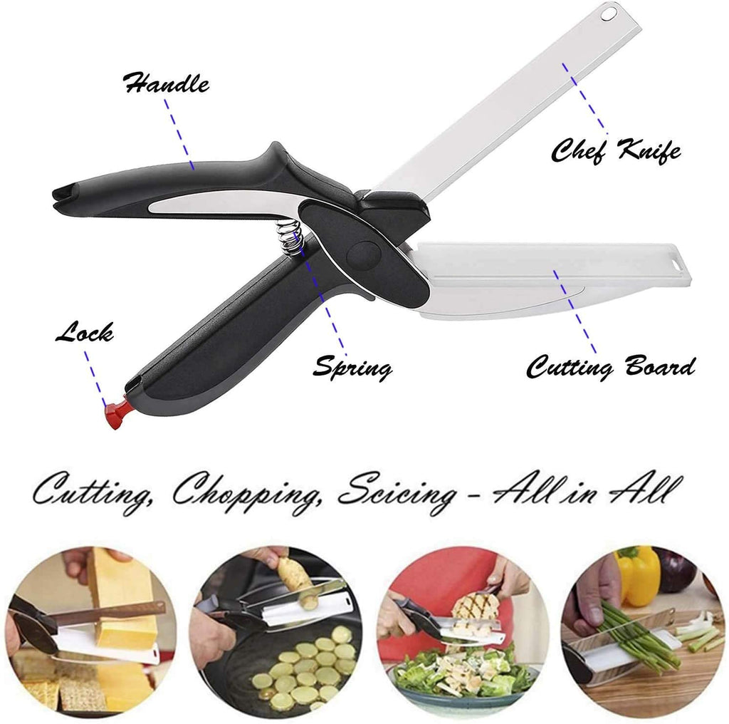 Kitchen Food Cutter Scissors with Built-In Cutting Board