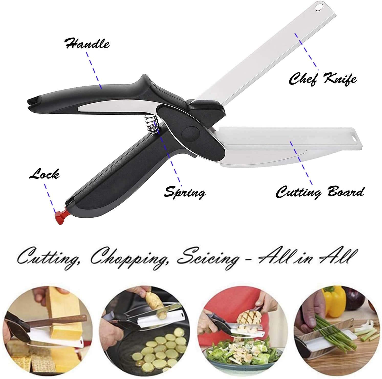 Kitchen Food Cutter Scissors with Built-In Cutting Board