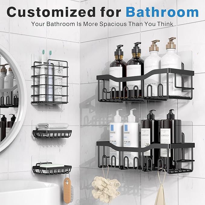 5-Piece Adhesive Shower Caddy Set – No Drill Bathroom Organizer