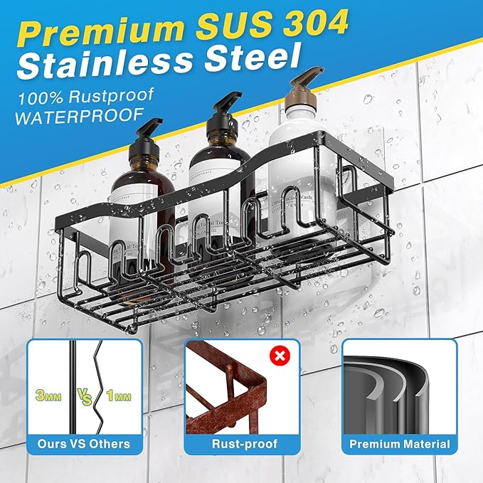 5-Piece Adhesive Shower Caddy Set – No Drill Bathroom Organizer