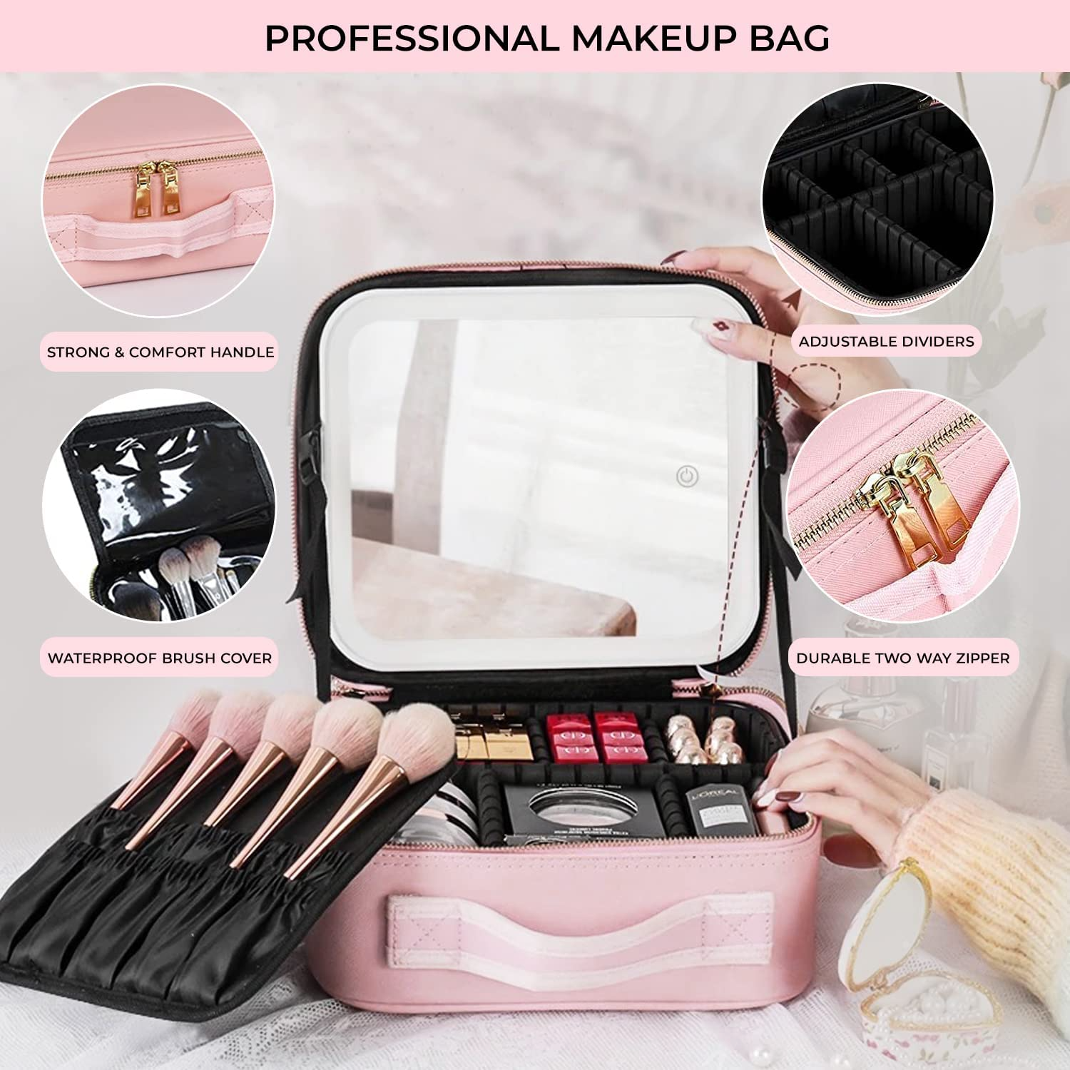 Portable LED Makeup Organizer Travel Case