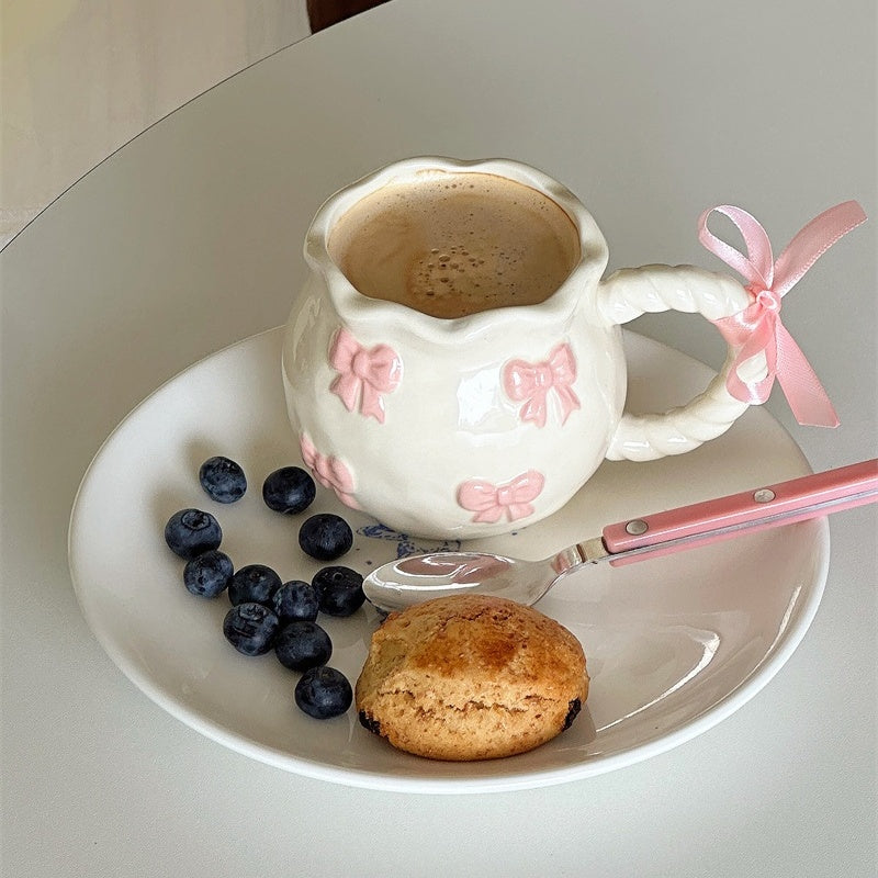 Cute Pink 3D Bow Ceramic Coffee Mug – 340ml