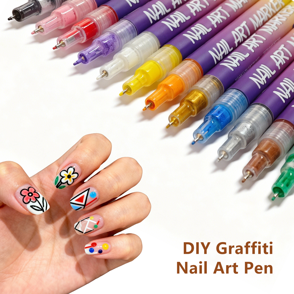 12 Colors Nail Art Marker Pen Set – Ultra Fine 0.5mm Acrylic Nail Design Pens