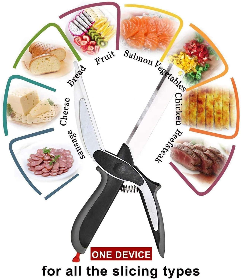 Kitchen Food Cutter Scissors with Built-In Cutting Board