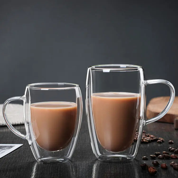 350ml Double Wall Glass Coffee Mug with Handle