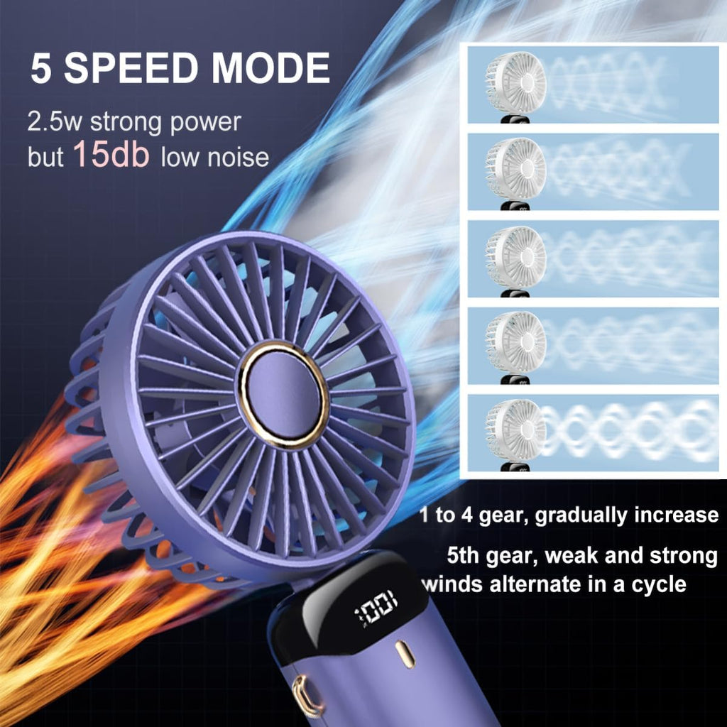 Rechargeable Mini Handheld Pocket Fan – 5 Speed Portable Cooler