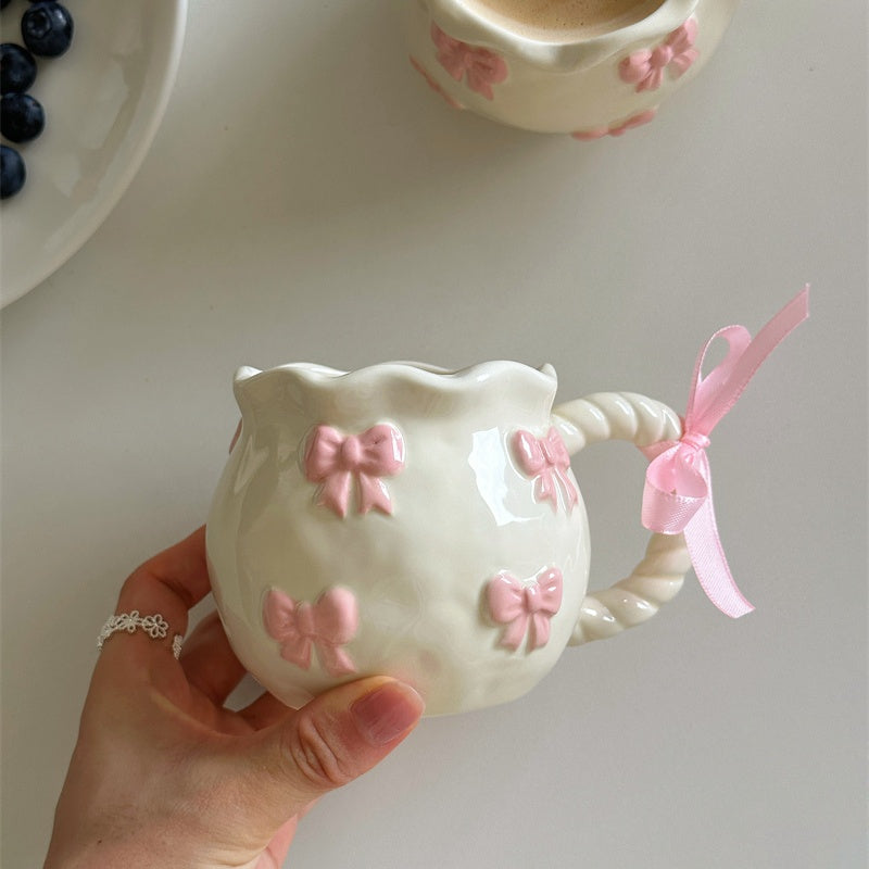 Cute Pink 3D Bow Ceramic Coffee Mug – 340ml