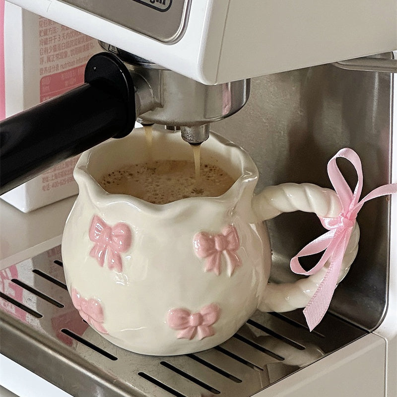 Cute Pink 3D Bow Ceramic Coffee Mug – 340ml