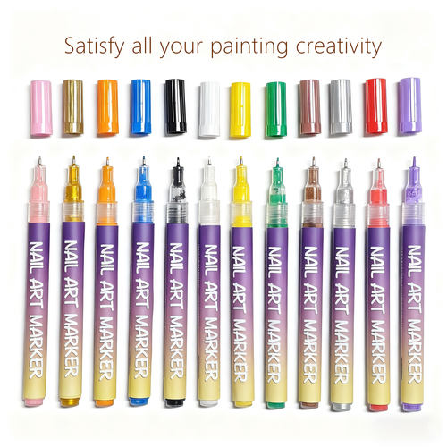 12 Colors Nail Art Marker Pen Set – Ultra Fine 0.5mm Acrylic Nail Design Pens