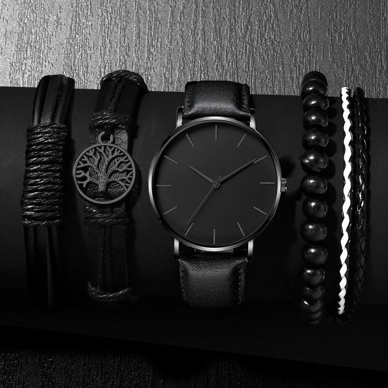 5-Piece Men’s Black Watch & Bracelet Set