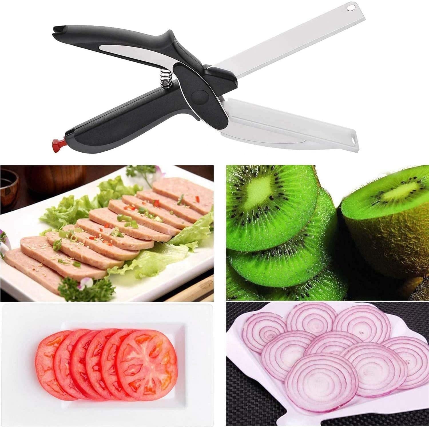 Kitchen Food Cutter Scissors with Built-In Cutting Board
