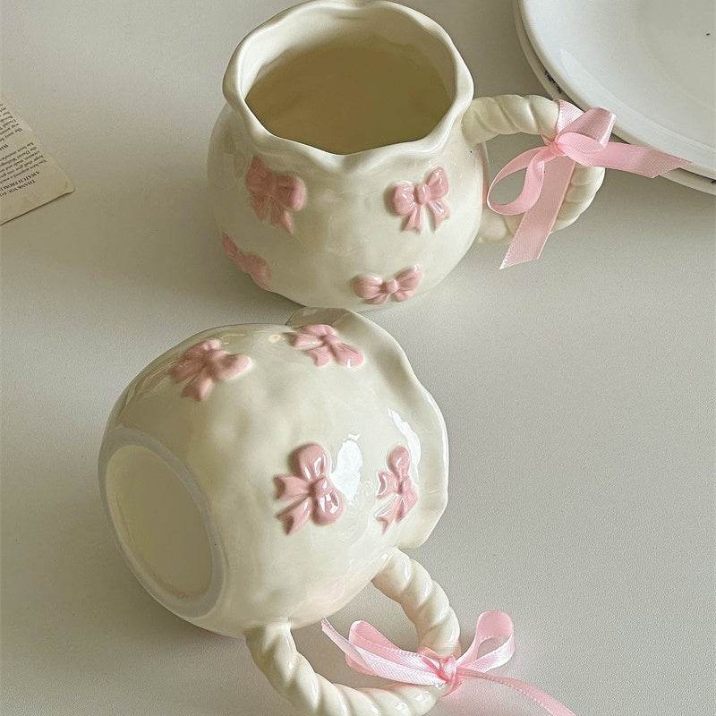Cute Pink 3D Bow Ceramic Coffee Mug – 340ml