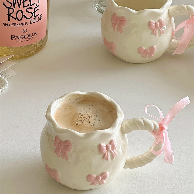 Cute Pink 3D Bow Ceramic Coffee Mug – 340ml