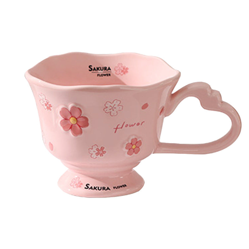 Cherry Blossom Ceramic Coffee Mug with Spoon 400ml