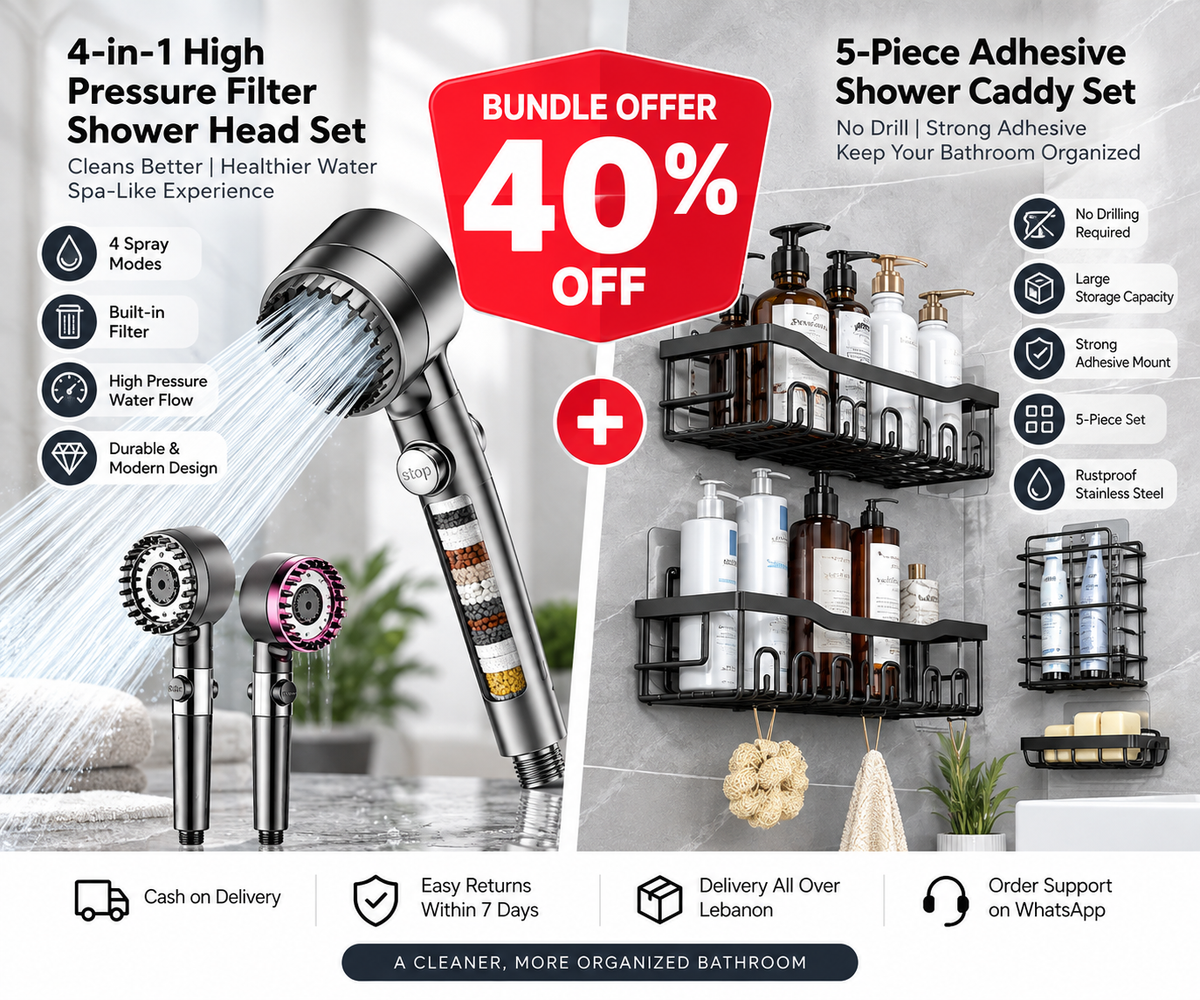 Bathroom Bundle – Filter Shower Head + 5-Piece Shower Caddy