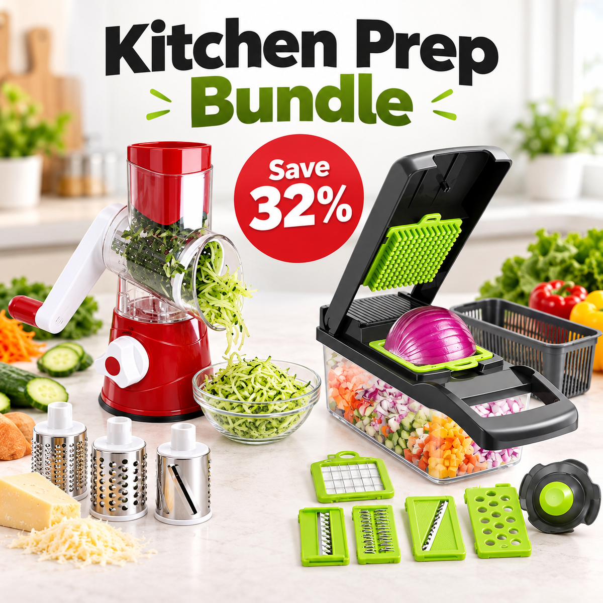 Veggie Prep Bundle – 14-in-1 Chopper + Rotary Cutter & Grater